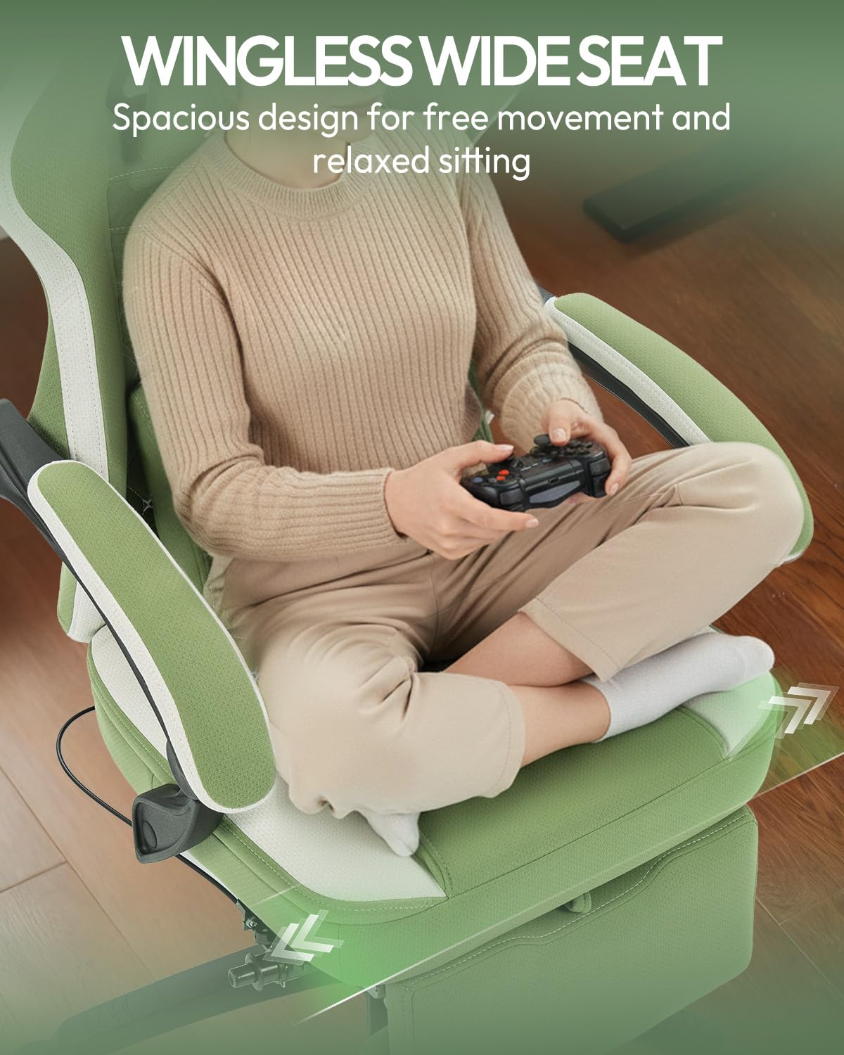 Dowinx Gaming Chair Breathable Fabric Game Chair with Gel Pad and Storage Bag, Comfortable Gamer Chair with Pocket Spring Cushion,Ergonomic Computer Chair with Footrest,: Green