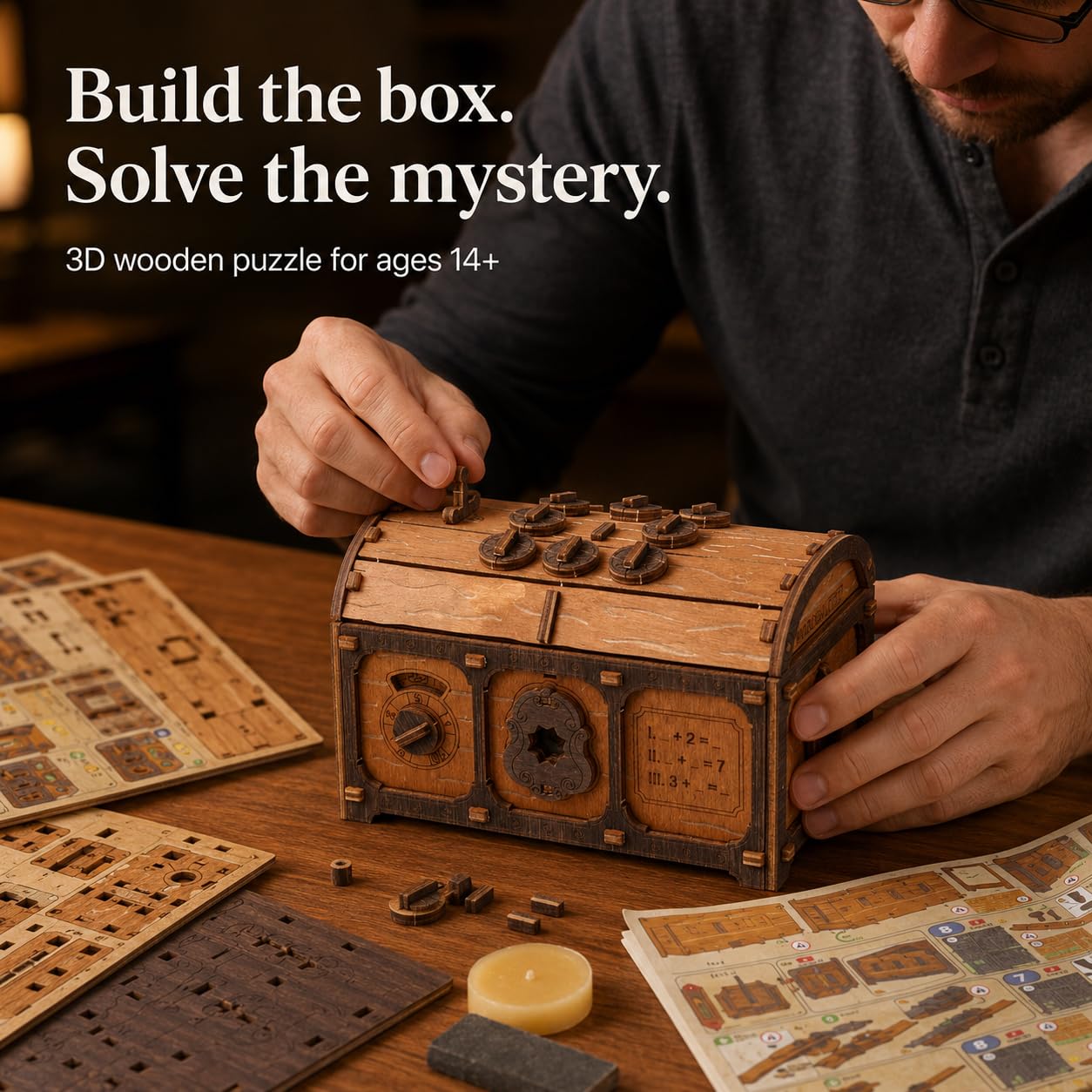 WOODEN.CITY Scrigno del tesoro Escape Room in a Box, scatola rigida per adulti, kit di legno per indizi, puzzle 3D Escape Room, puzzle meccanici in legno per adulti, scatola puzzle pirati