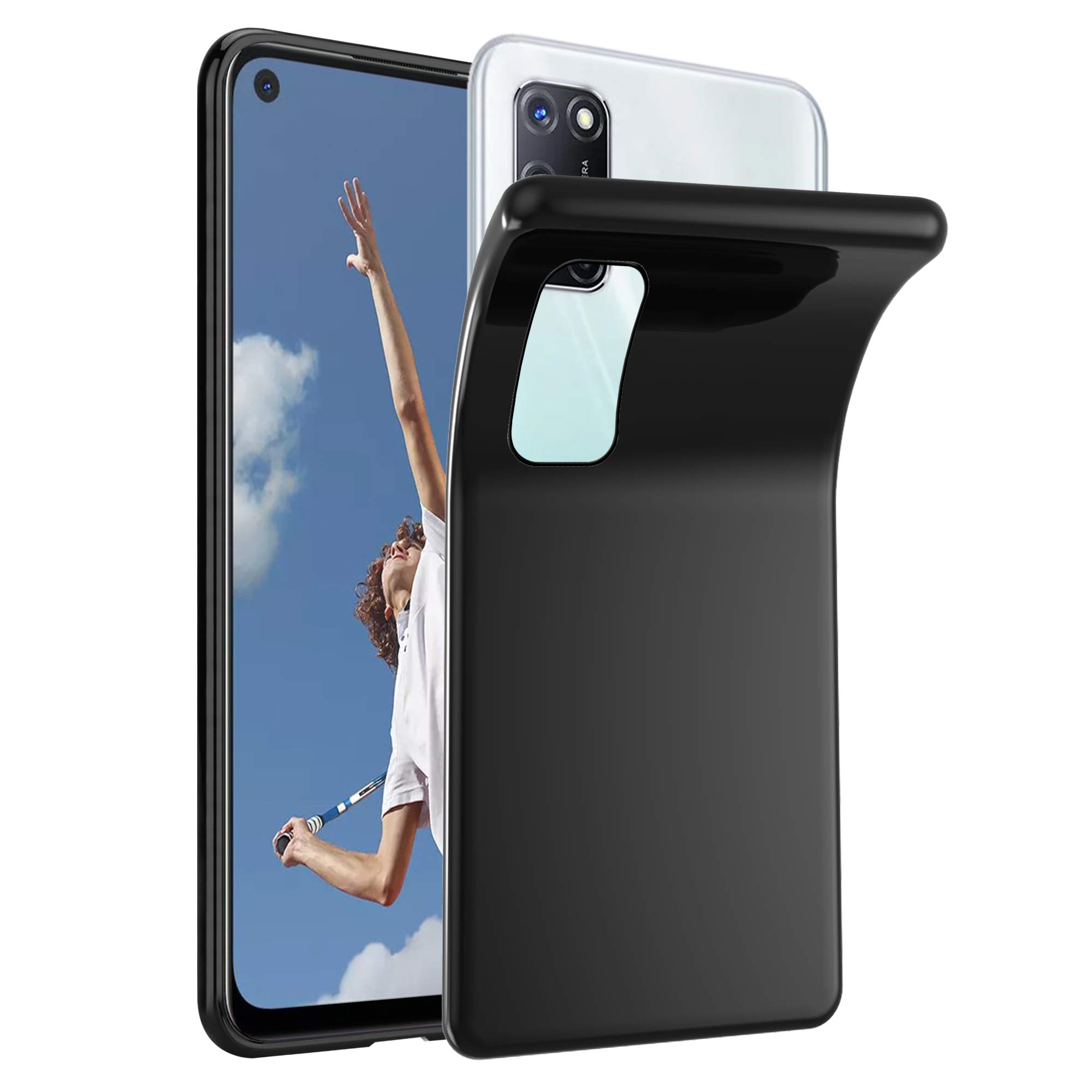 Cadorabo Custodia per Oppo A52 in NERO - Morbida Cover Protettiva Sottile di Silicone TPU con Bordo Protezione - Ultra Slim Case Antiurto Gel Back Bumper Guscio