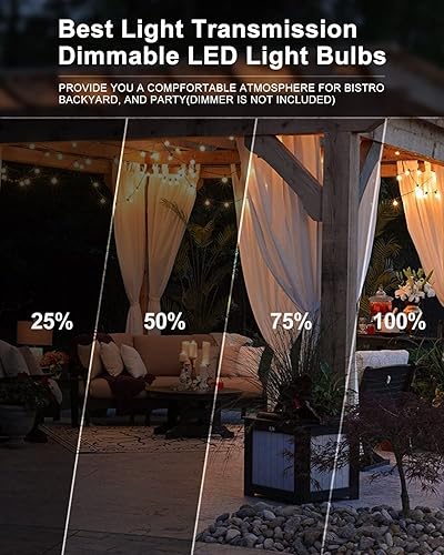 Miniatura 8 de Lightdot Guirnalda de luces LED para exteriores de 300 pies, con bombillas ST38 inastillables, 2200 K regulables, luces colgantes impermeables para