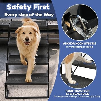 Dog Steps for Car, SUV with Upgraded Non-Slip Surface, 4 Steps