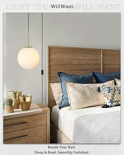 Miniatura 4 de Lámpara colgante de globo de 10 pulgadas, luces de techo colgantes modernas de mediados de siglo con cable de enchufe para comedor, dormitorio, isla