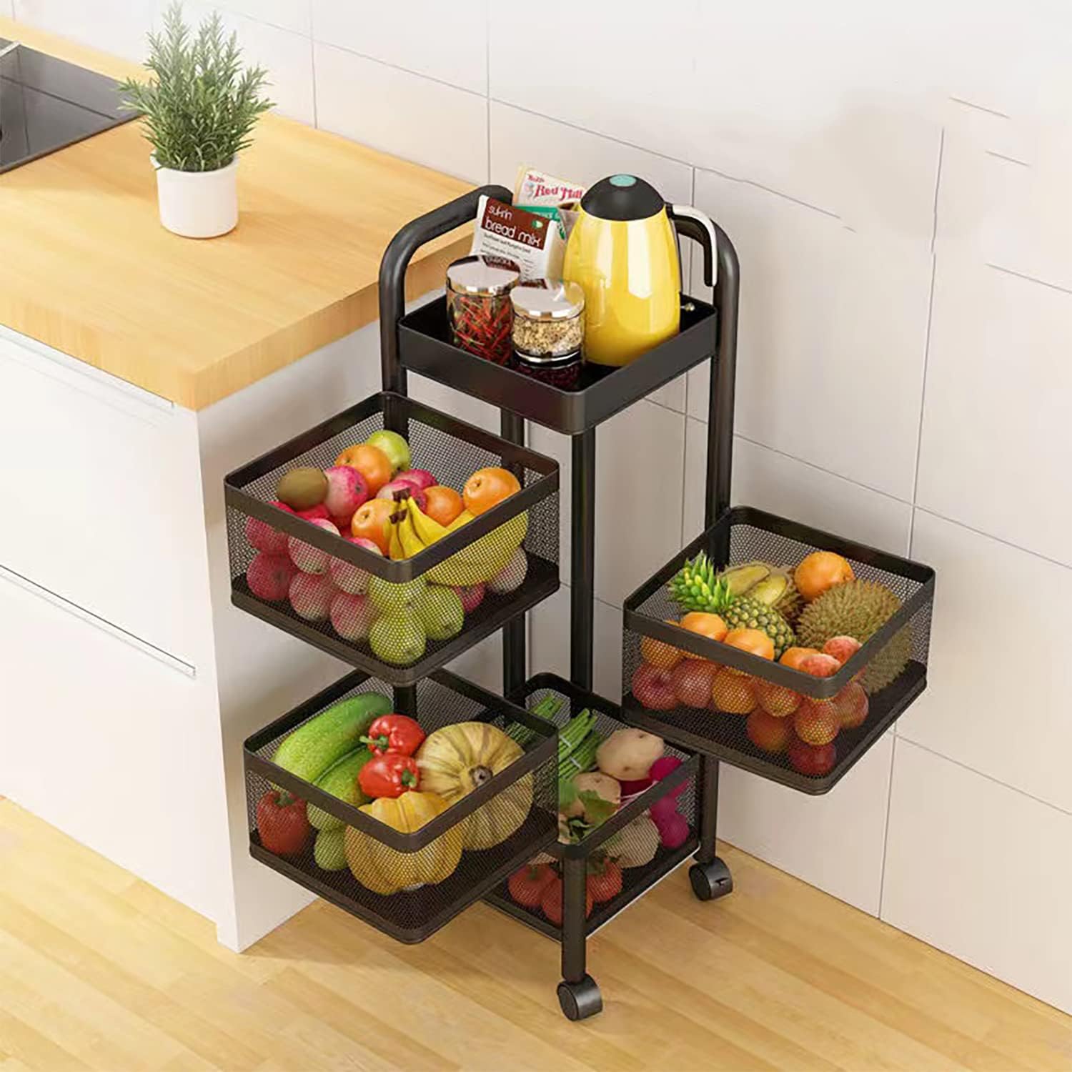 lonmtos Rotating Storage Rack, Fruit and Vegetable Cart