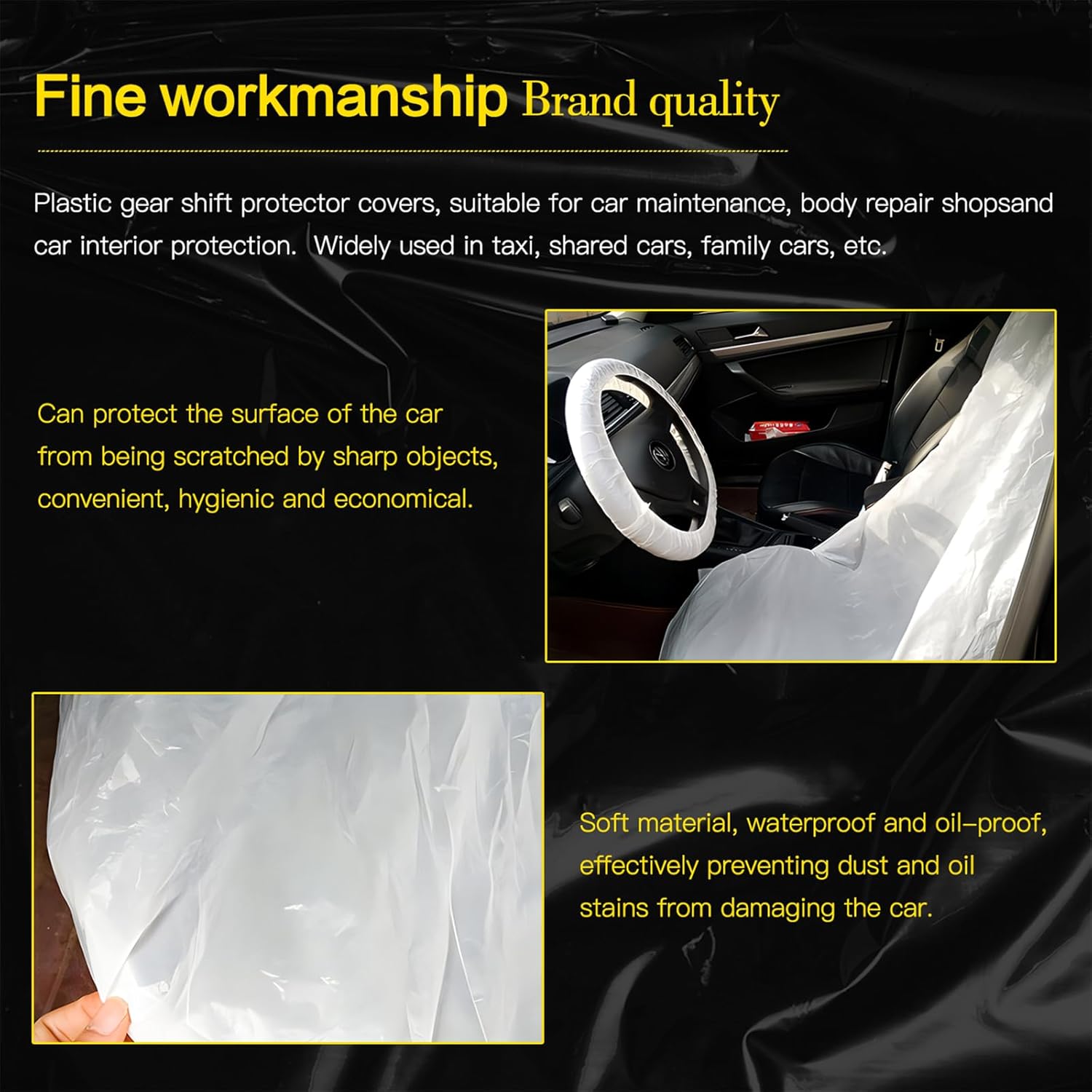 ICWEIMEI 100Pcs Disposable Car Protective Covers Set 5in1 Plastic Car Interior Protector Includes Disposable Seat Cover, Steering Wheel Cover, Handbrake and Gear Shift Cover, Paper Floor Mat - Image 5