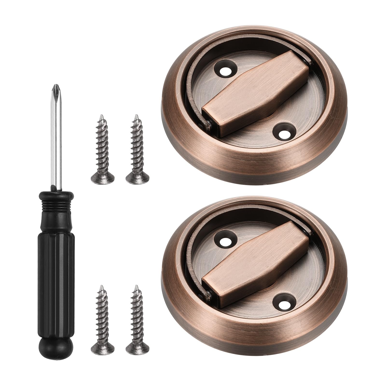 PATIKIL Recessed Door Lock, (73mm, Brown)(2 Pcs),304 Stainless Steel Round Cup Hidden Knob Handle Pull Latch Locker with Screwdriver Screws, Suit for - Privacy Sliding Door