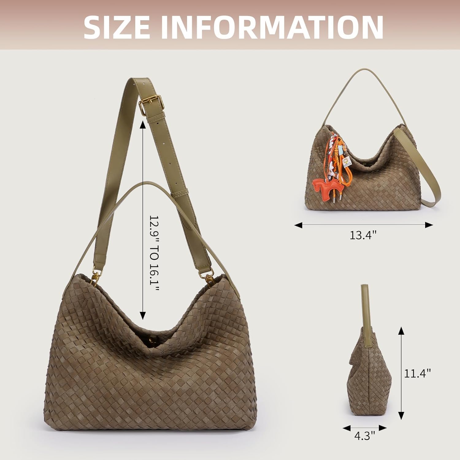 Suede Hobo Bags for Women Fall Woven Purse Slouchy Shoulder Crossbody Bag with Silk Scarf - Image 3