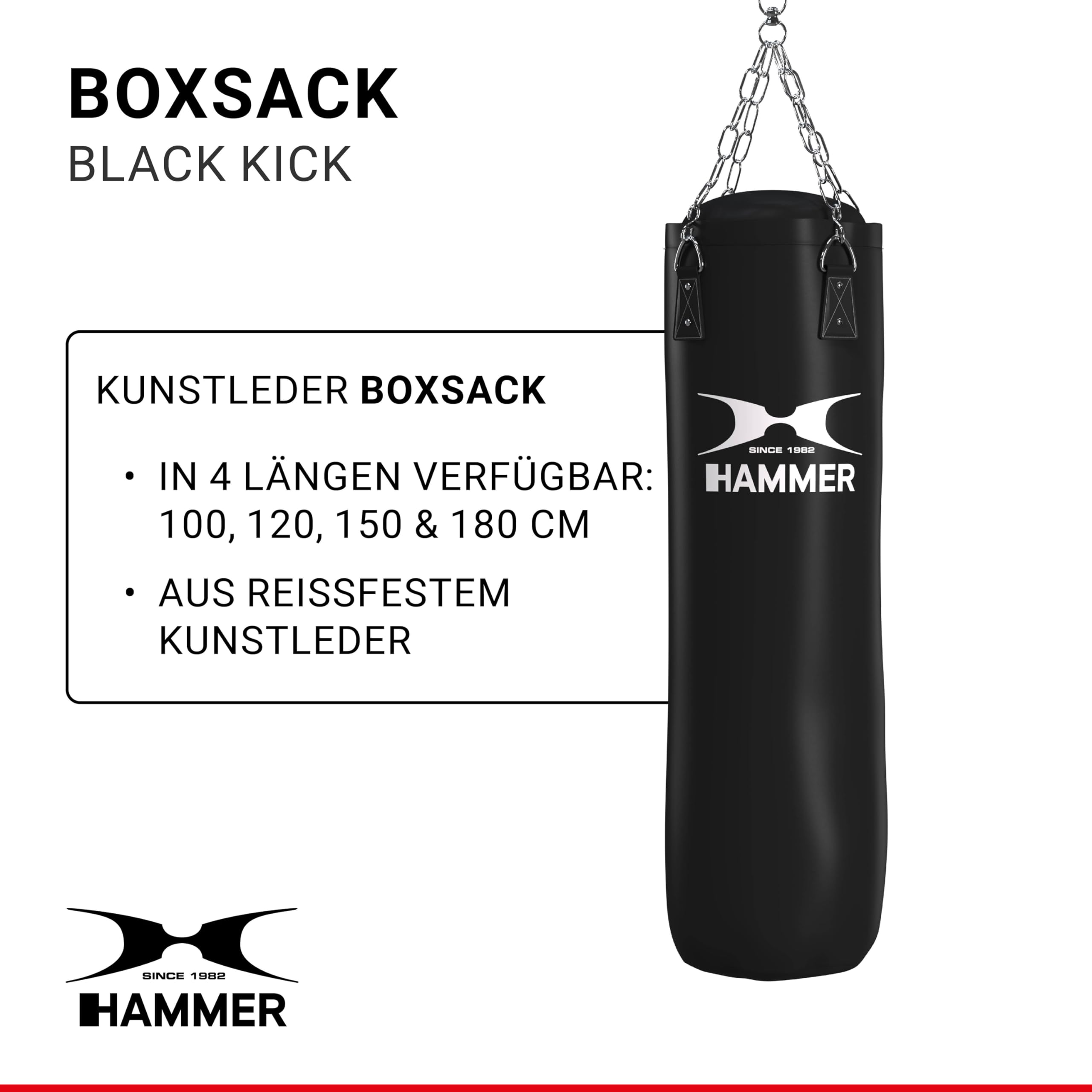 HAMMER BOXING Boxsack Premium Black Kick - Ideal für Box- und Kickbox-Training
