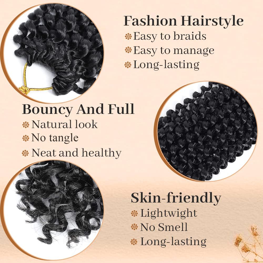 Passion Twist hair 12 Inch, Water Wave Crochet Hair, Passion Twist Crochet Hair Extensions For 6packs Short Bohemian Hair Passion Twist Braiding Hair Braids Natural Black (12 Inch,#1B)