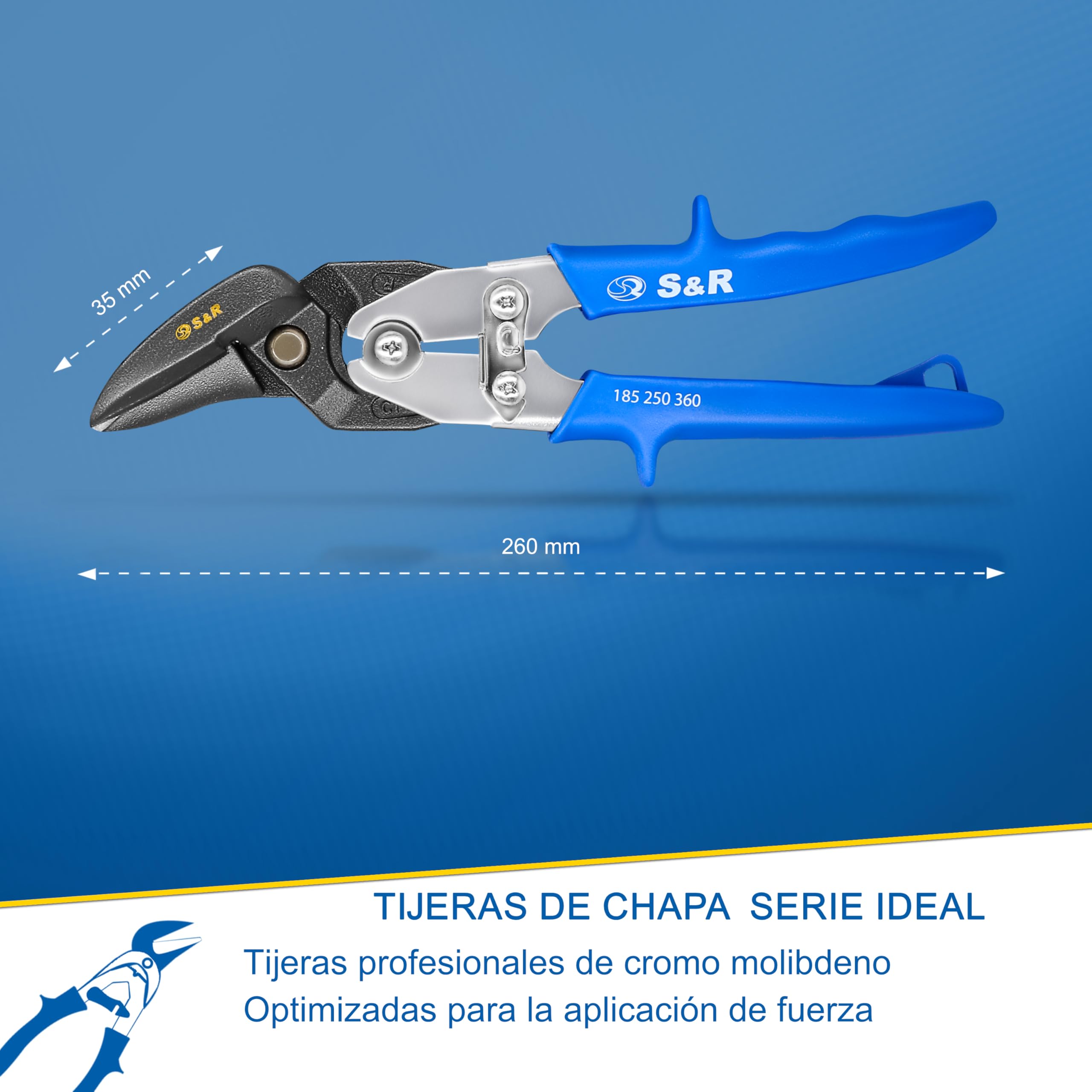 S&R Tijeras Cortachapas 260 mm - Tijera Pladur Corte a la Derecha para cortar Metal - Tijeras de Hojalatero