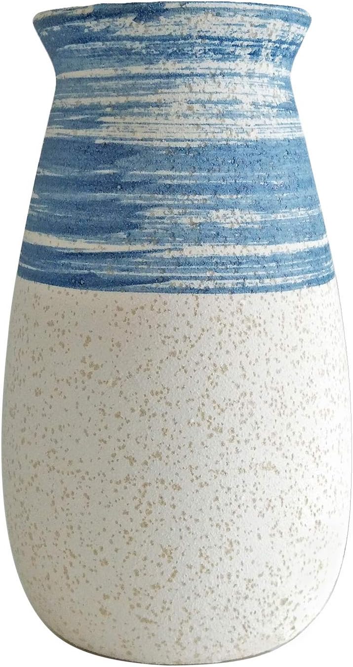 Senliart Clay Vase, Blue and White Artificial Flower Vase, Small Decorative Ceramic Vases 7 x 4