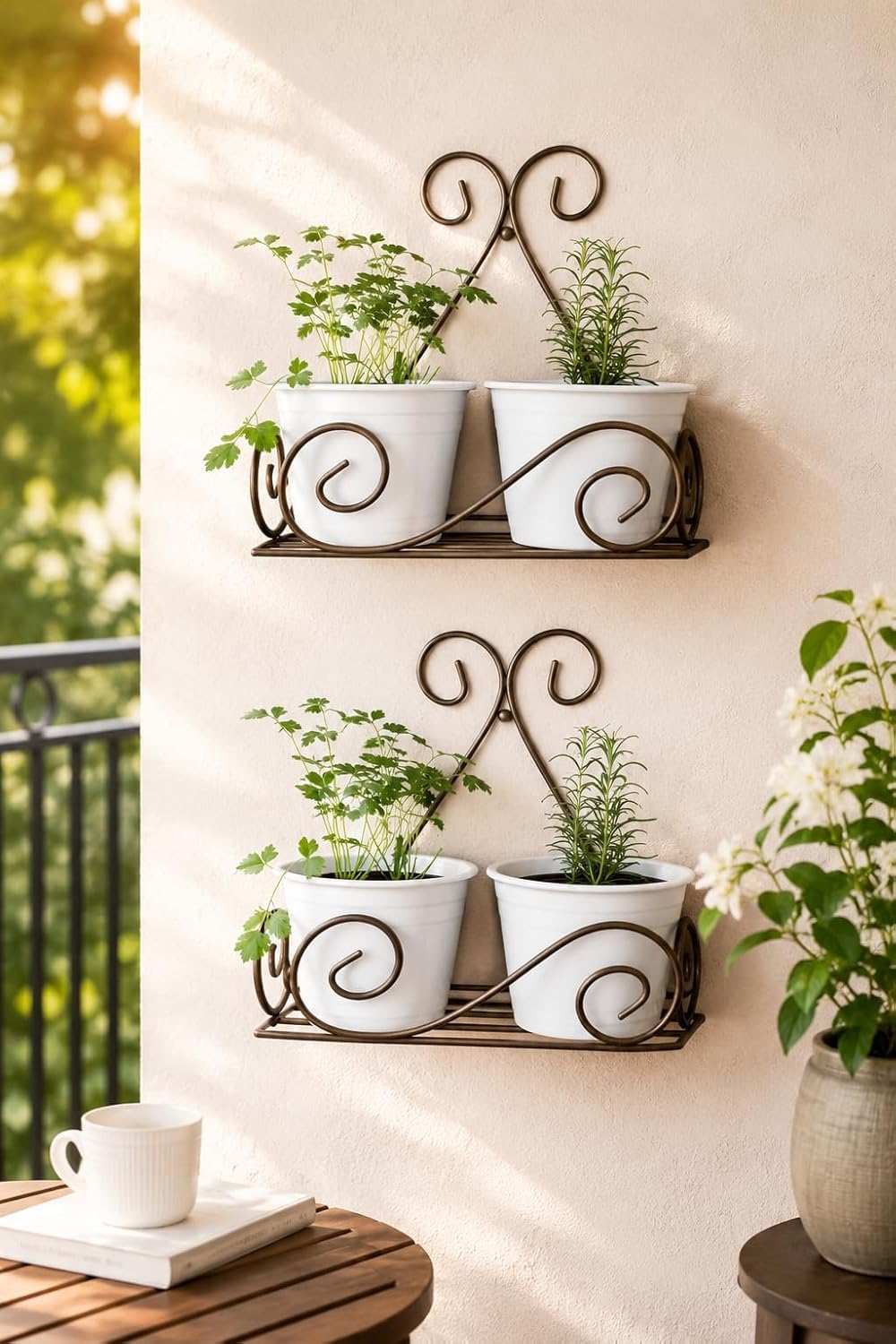 Metal Wall Mounted Plant Holder, Decorative Hanging Flower Pot Rack, Indoor Outdoor Wall Planter Stand, Iron Plant Shelf for Balcony Garden Patio Living Room Home Decor (Set of 2)-image-30
