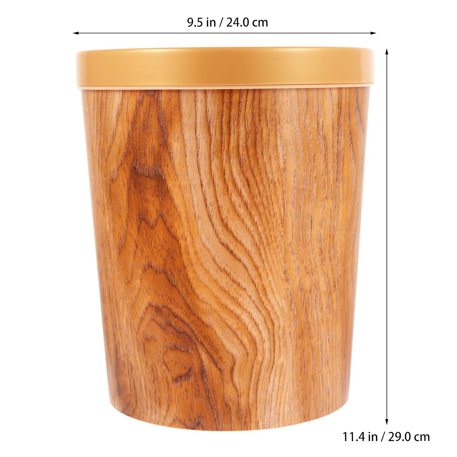 Wood-Effect Plastic Trash Can Non-Skid Rubbish Bin Vintage Office Waste Container Household Storage Bucket Without Lid