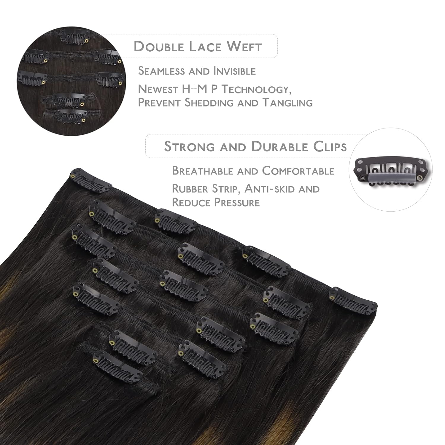 WENNALIFE Clip in Hair Extensions Real Human Hair, 12 Inch 80g 7pcs Remy Hair, Balayage Natural Black to Chestnut Brown Straight Natural Extensiones De Cabello Humano Con Clip Ins thumbnail