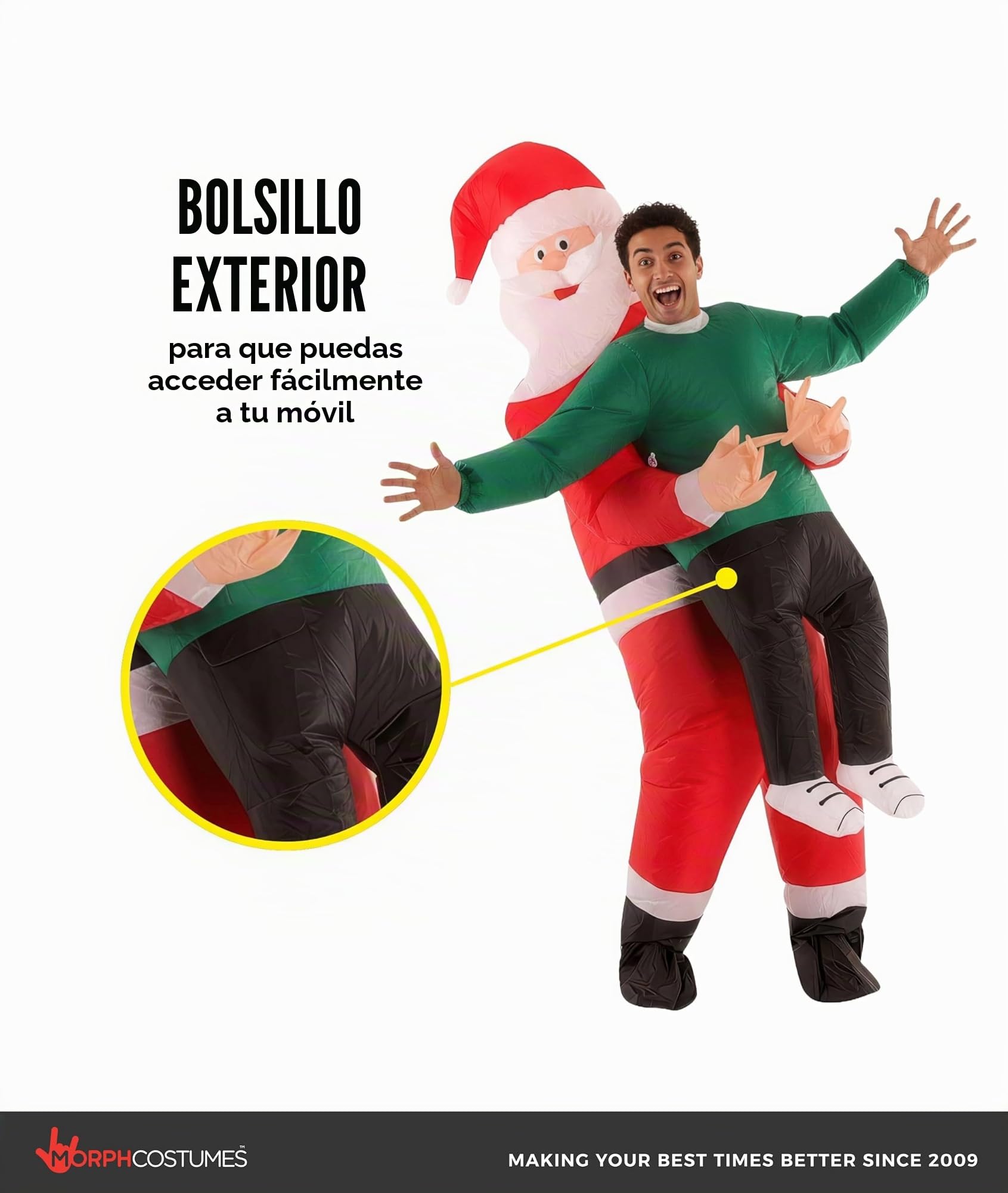 Morph Costumes Disfraz Papa Noel Hinchable Adulto Pick Me up, Disfraz Navidad Adulto Talla Única