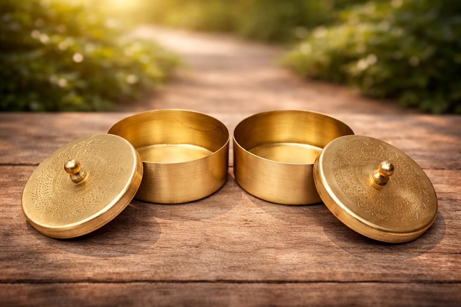 MOJO JOJO Brass Storage Container Box with Lid – Multipurpose Dry Fruit & Pooja Item Storage for Home, Mandir & Festive Use (Set of 2) 1