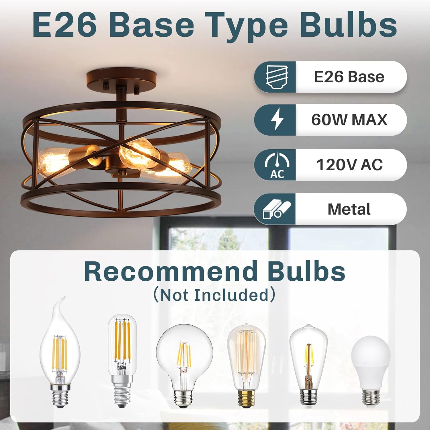 mavcadonf 3-Light Semi Flush Mount Ceiling Light, 14-inch Industrial Modern Farmhouse Lighting Fixture with Metal Cage, Oil Rubbed Bronze Finish Ceiling Lamp for Kitchen Hallway Bedroom Living Room