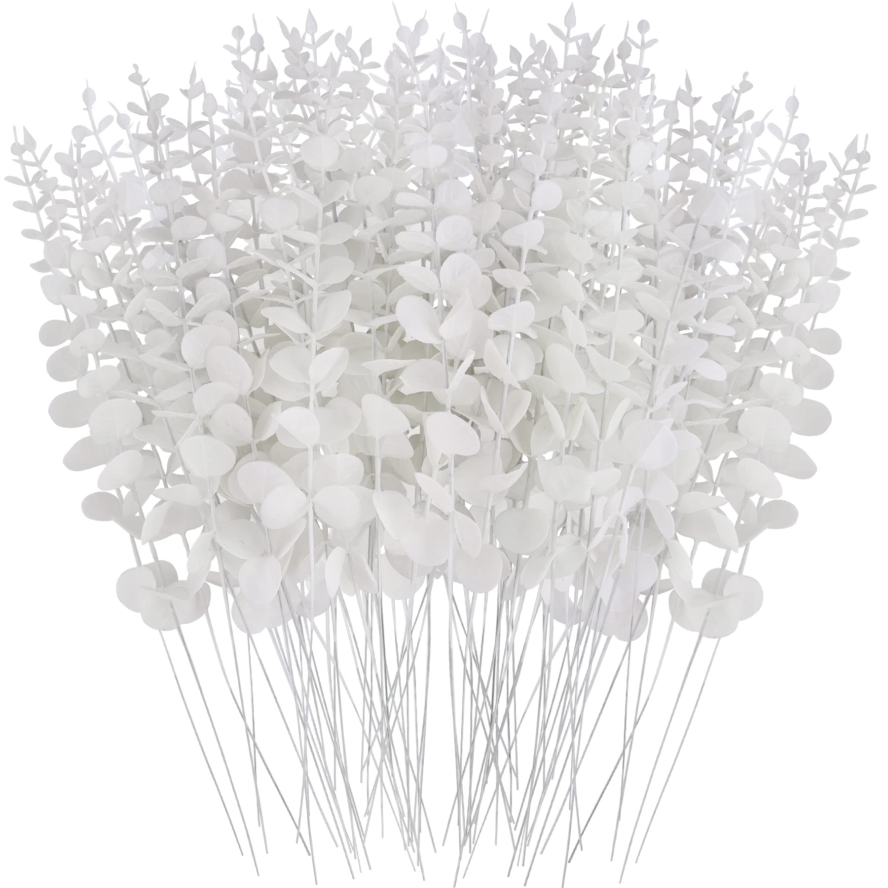 FEQO 72 Pcs Eucalyptus Stems Artificial Eucalyptus Leaves 15 Inch Faux Eucalyptuses Branches for Wedding Bouquet Home Decor, White