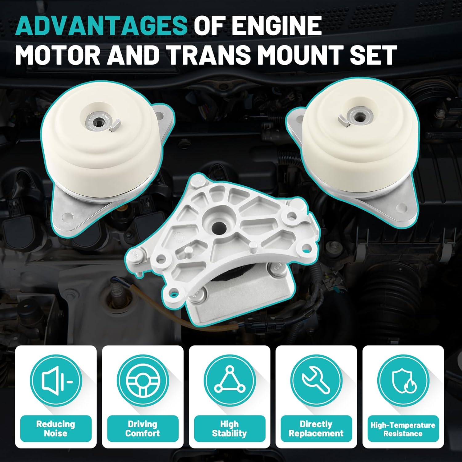 Engine Motor Mount and Transmission Mount Set of 3 Fit for C300 08-12, C350 08-11, GLK350 10-12 3.0L 3.5L Automotive Replacement Engine Motor Trans Mount Set#A4063, A4074