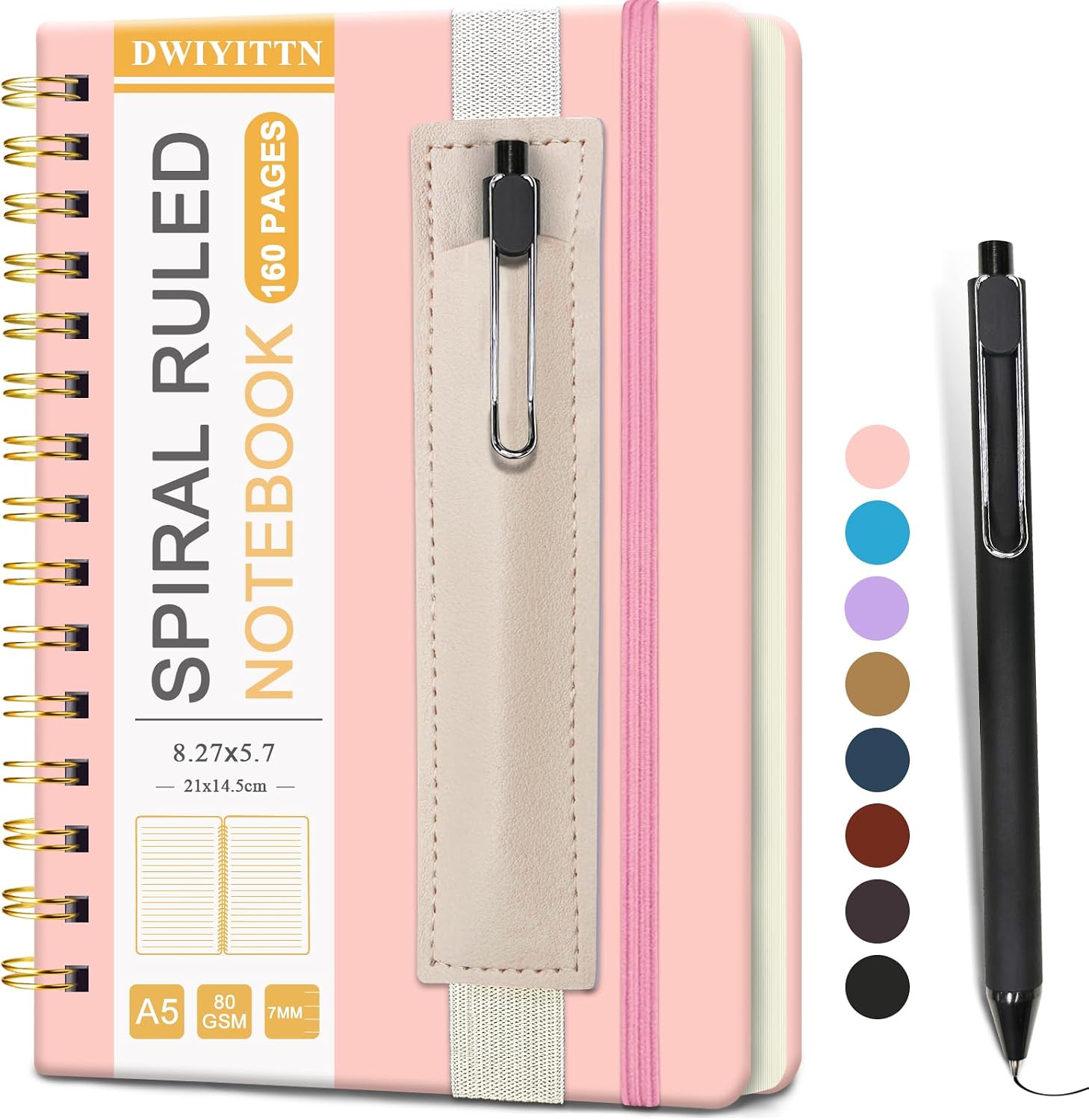 Pink Notebook Journal，5.7x8.3" Small Spiral Notebook w/ Pen 160 Lined Page