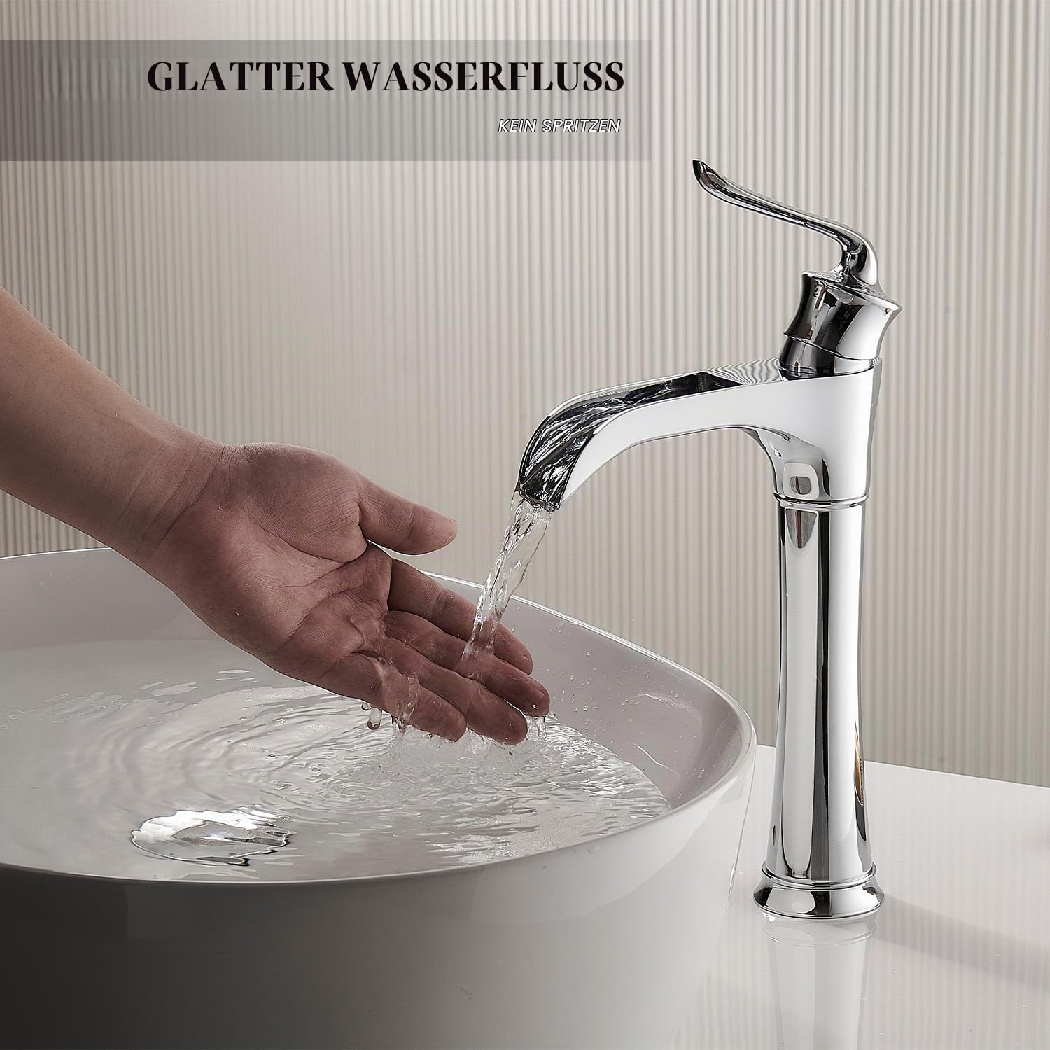 Wasserfall Hochwaschtischhahn CW59 Messing Chrom Badezimmer Einhandmischer | FBUKE Patent-Wasserfall,Spritzfrei,Einhand-Bedienung
