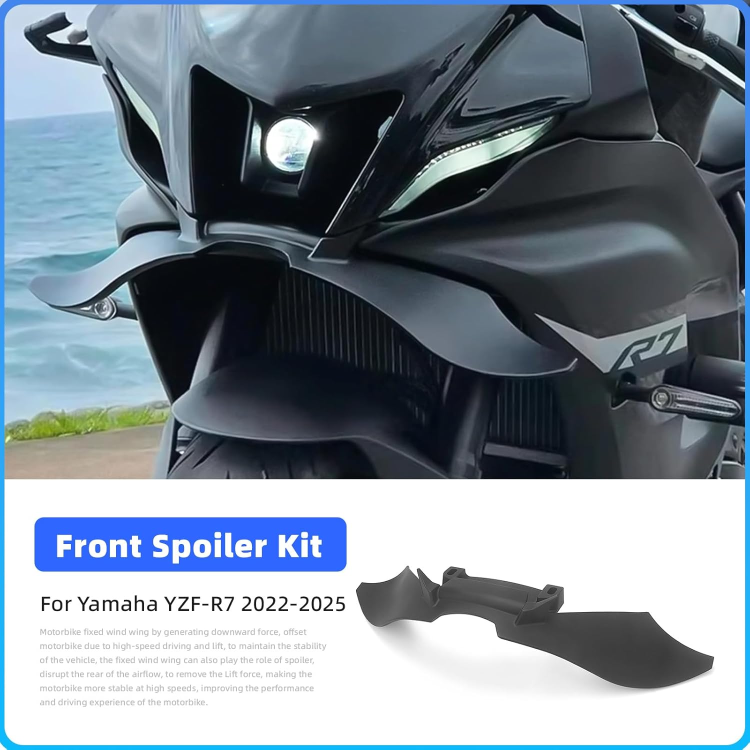 Motorcycle Accessories for YZF R7 Winglets Front Lips Spoiler Downforce Wind Air Deflectors Fairing Wing, Compatible with Yamaha YZF-R7 GP 2022 up,High Performance Body Fairing (Glossy Blue)