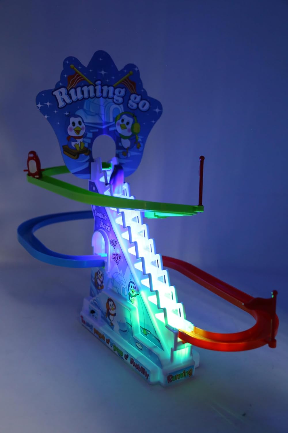 Musical Fun Penguin Chasing Track Game, Playful Roller Coaster Toys for Toddlers and Kids, Playset with Flashing Light,On and Off Music Switch, Stair Climbing Penguins Set for Kids 3+