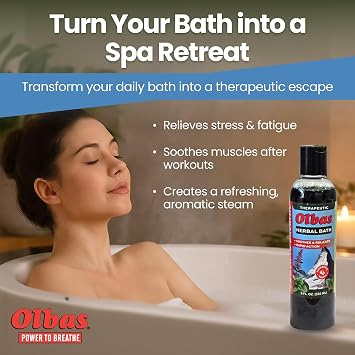 Olbas Herbal Bath 2 Pack, 8 fl oz (236 ml) Sore Muscle Bath Soak & Natural Muscle Relaxer Bath, Each Aromatic Swiss Formula with Essential Oils & Chlorophyll, Relaxing Bubble Bath for Men