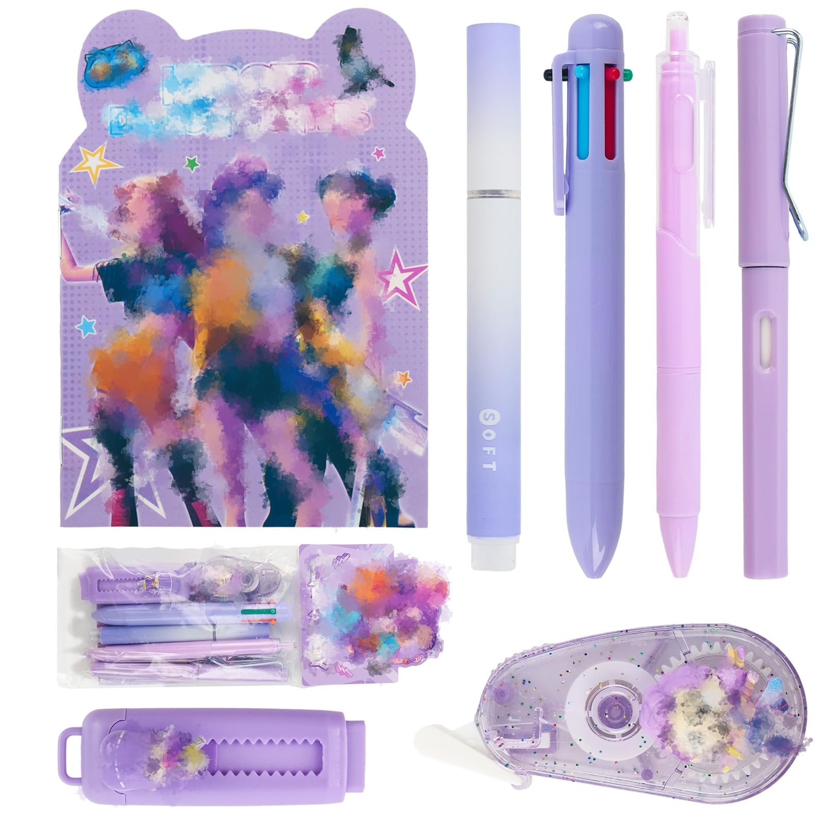 yumcute Cute Stationery Set for School Supplies, Includes Mini Notebook, Eraser, Correction Tape, 6-in-1 Color Pen, Highlighter, Pencil, Gel Pen – Ideal Back to School Gift for Girls, Kids Students