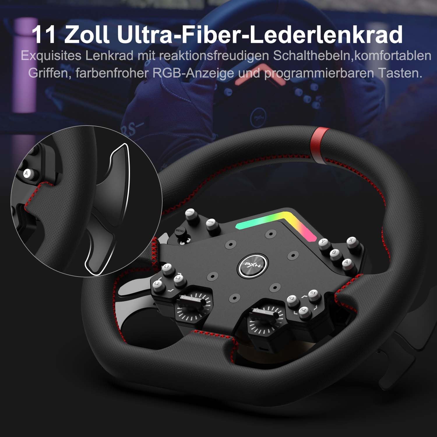 PXN V12 Lite Direct Drive Lenkrad – 6 Nm Force Feedback, Servomotor, 3-Pedal-Set – Gaming Lenkrad für PC, PS4, Xbox One, Xbox Series X/S