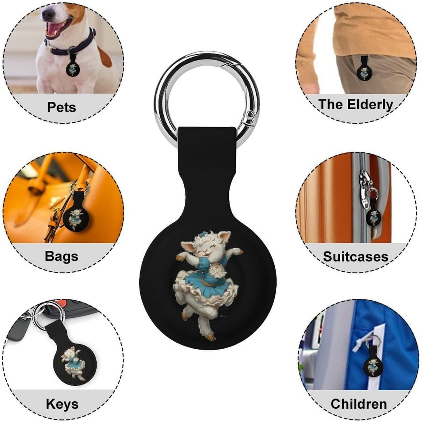 Dance Lamb Funny Cover Compatible with AirTag | Protective Case GPS Tracker Holder for Wallet Luggage Pets