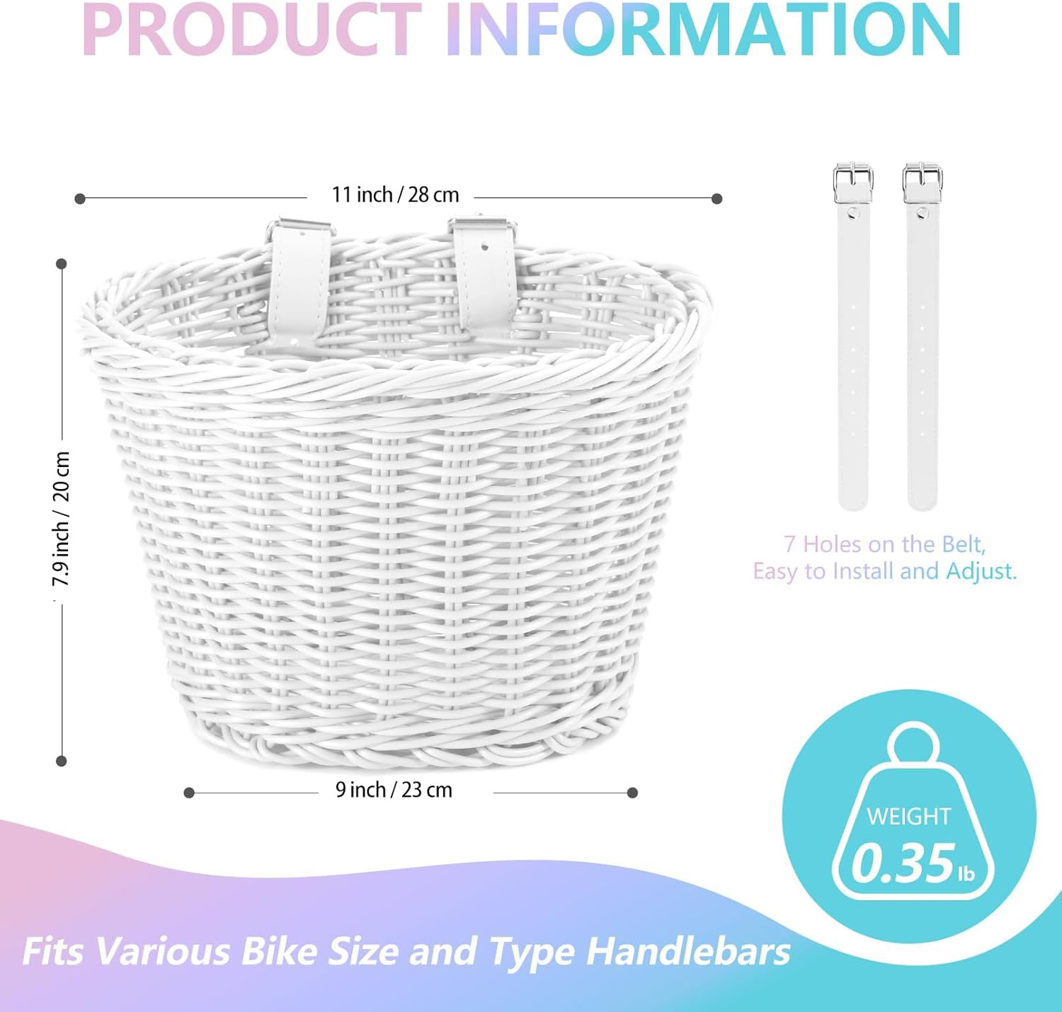 Women Men Bicycle Front Handlebar Bicycle Basket, Front Hand-Woven Bike Basket with Leather Belt