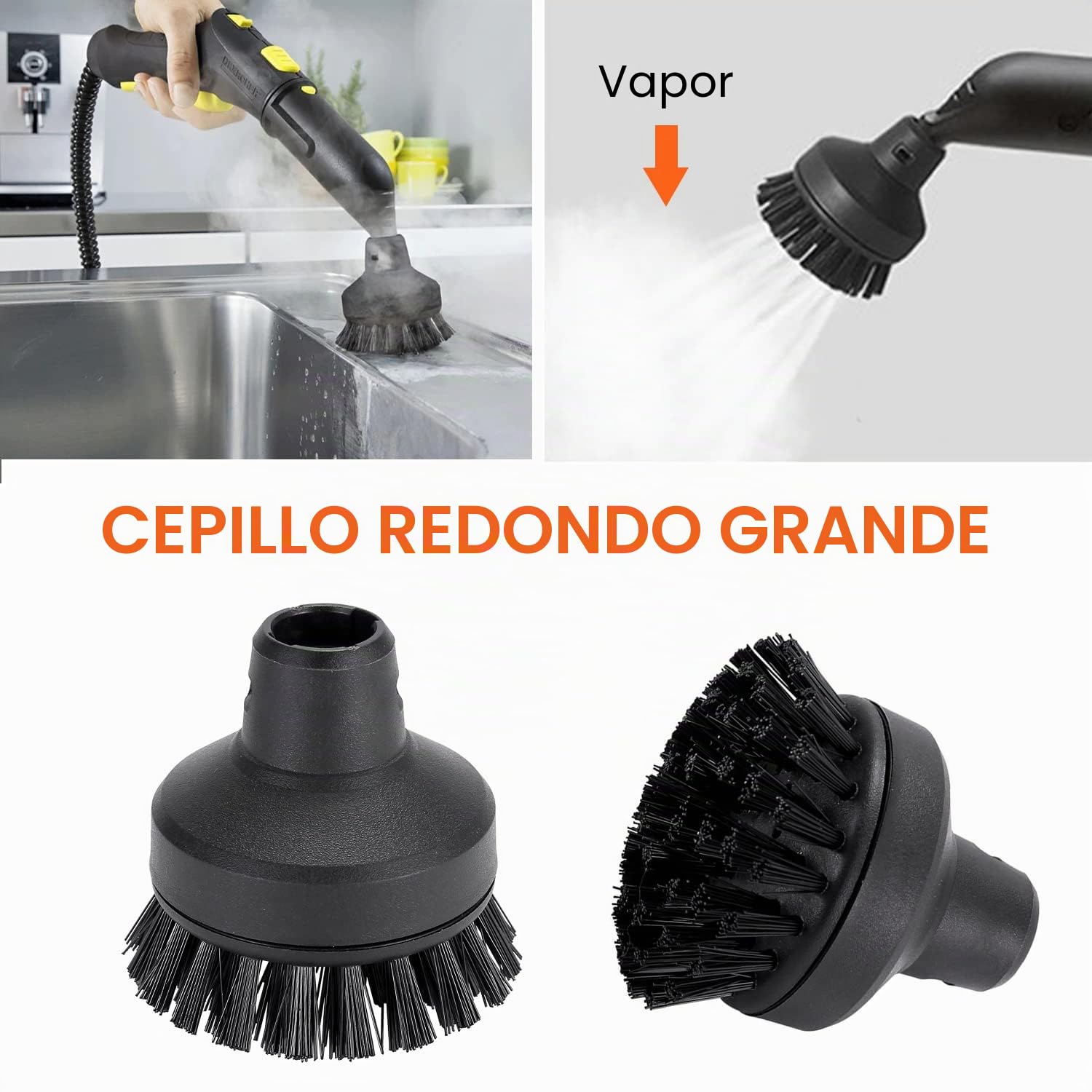 Accesorios para Cepillos Limpiadores a Vapor para Kärcher, Cepillos Redondos Cabezal de Boquilla de Limpieza de Vapor Piezas de Repuesto, Compatible con Kärcher SC1/SC2/SC3/SC4/SC5/SC7/CTK10 (150g)