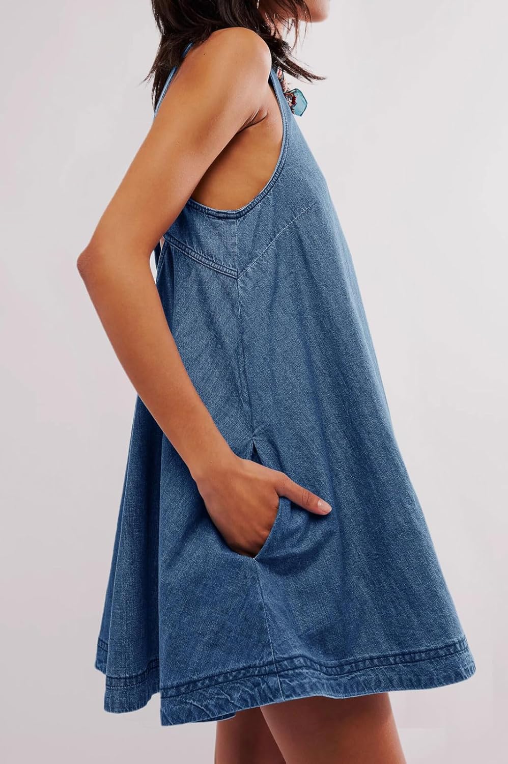 loveimgs Women Summer Sleeveless Denim Mini Dress Jean Tank Babydoll A Line Dress Cutout Flowy Jumper Overall Sundress - Image 5