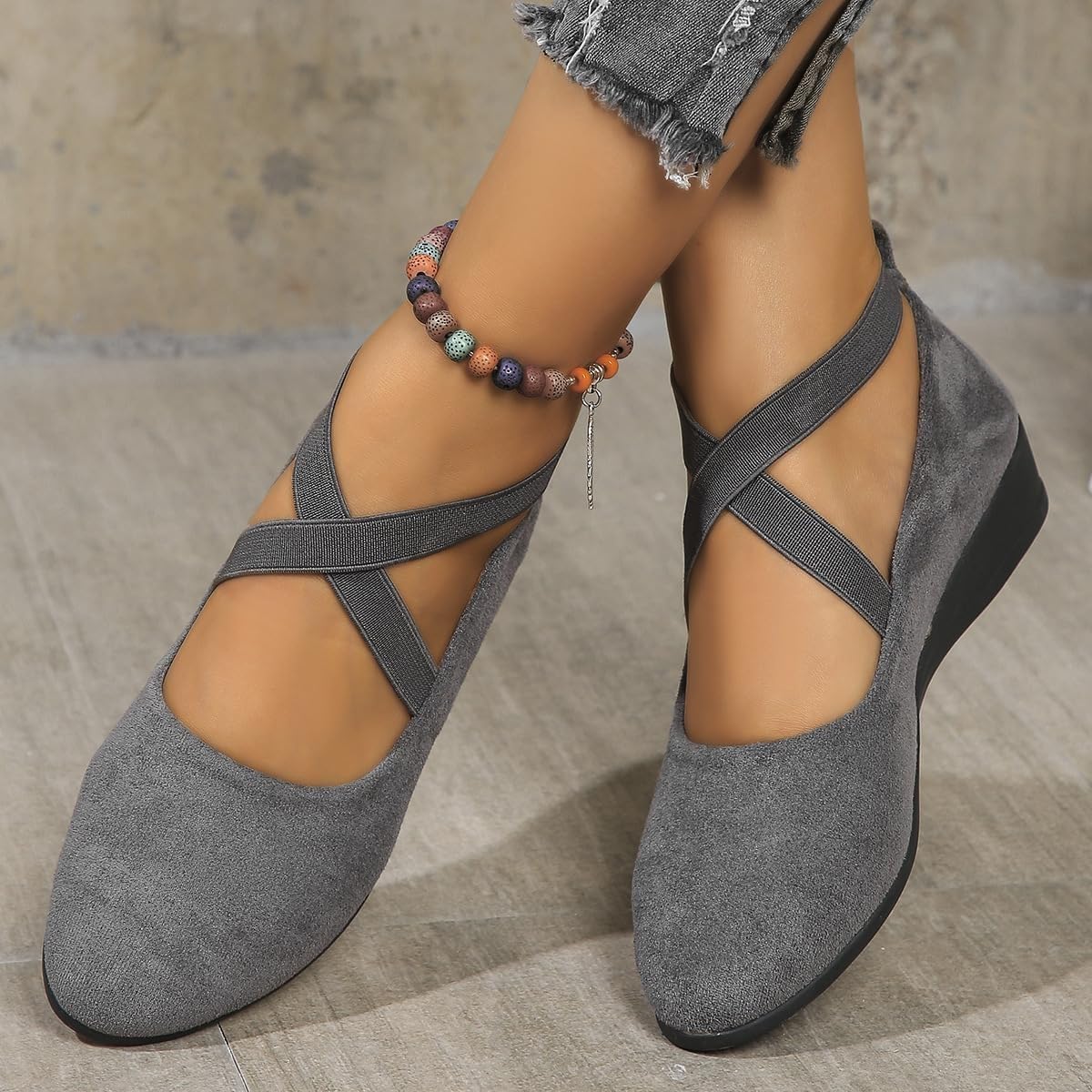 Women's Comfortable Arch Support Wedge Slip-On Shoes, Lightweight Non-Slip Shoes Low Heel Wedge Casual Work Ballerina Court Loafers