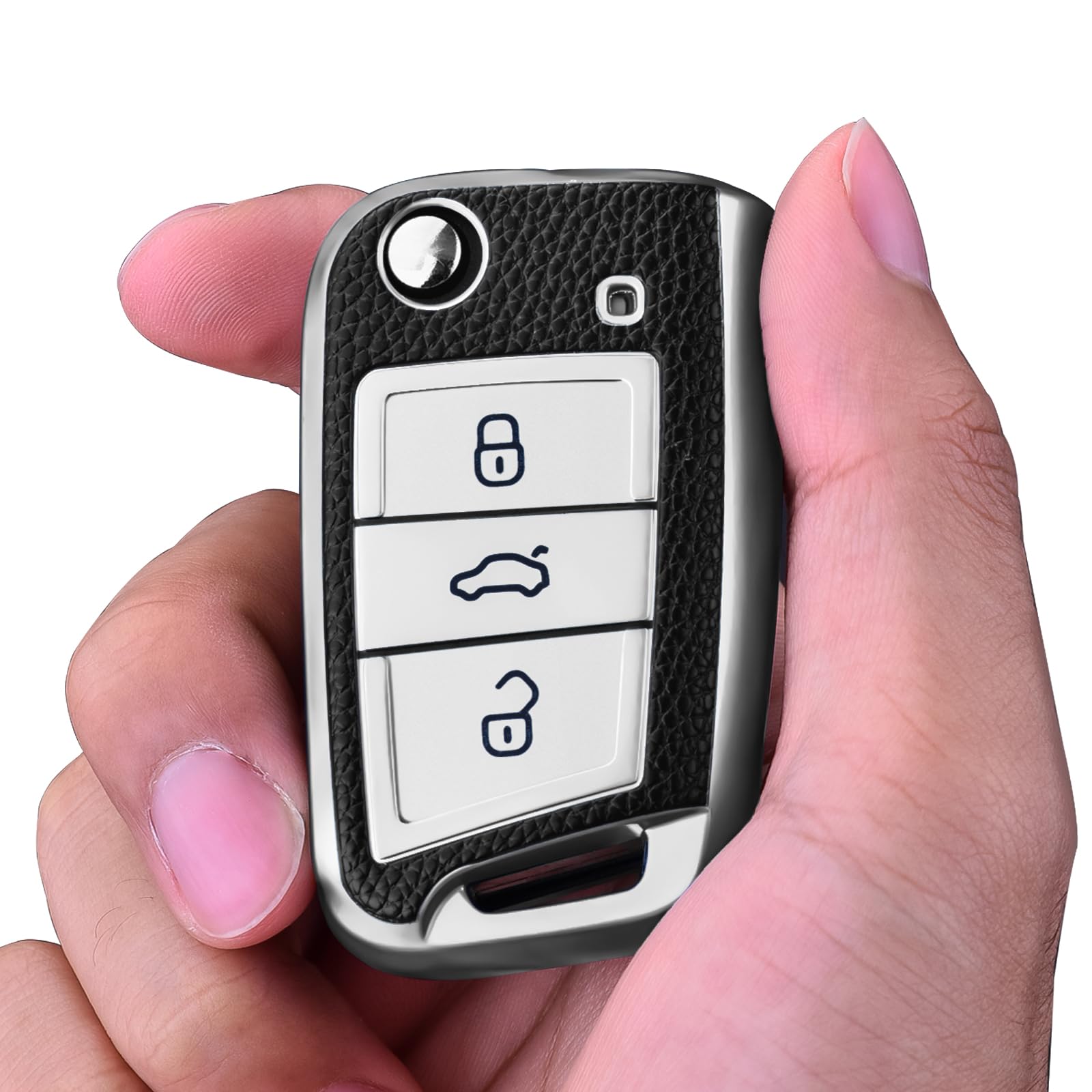 OATSBASF Car Key Case For VW, Key Case Compatible with VW Golf 7 MK7，Silicone Key Case, Key Box Cover for VW Polo, Skoda, Tiguan, 3 Buttons — view 6