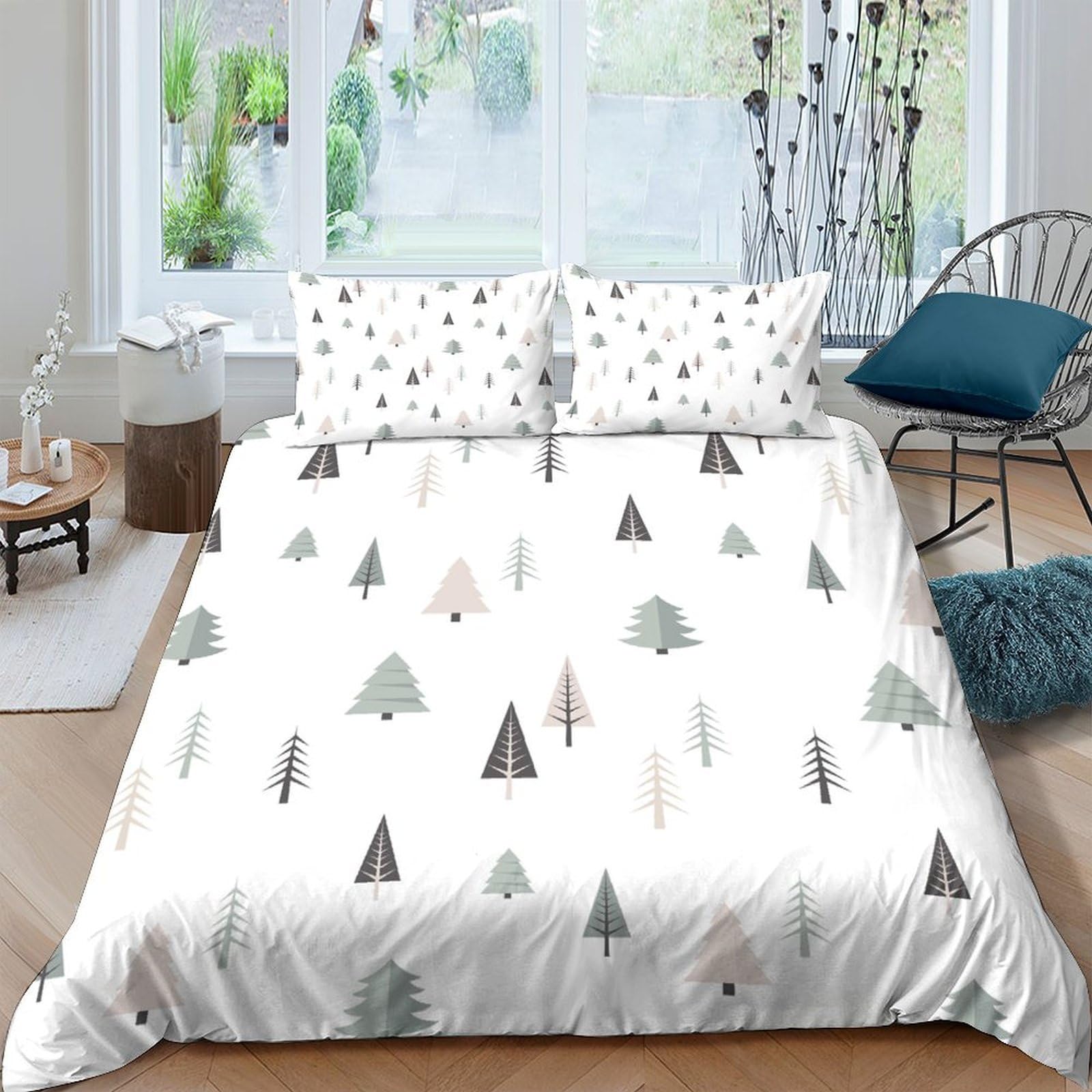 Ctjqhvkz Style-4 3D Printed Nordic Pine Tree Fitted Sheet Microfiber Soft White Forest Mattress Cover For Bedroom Guest Room Decor Single（135X200cm）
