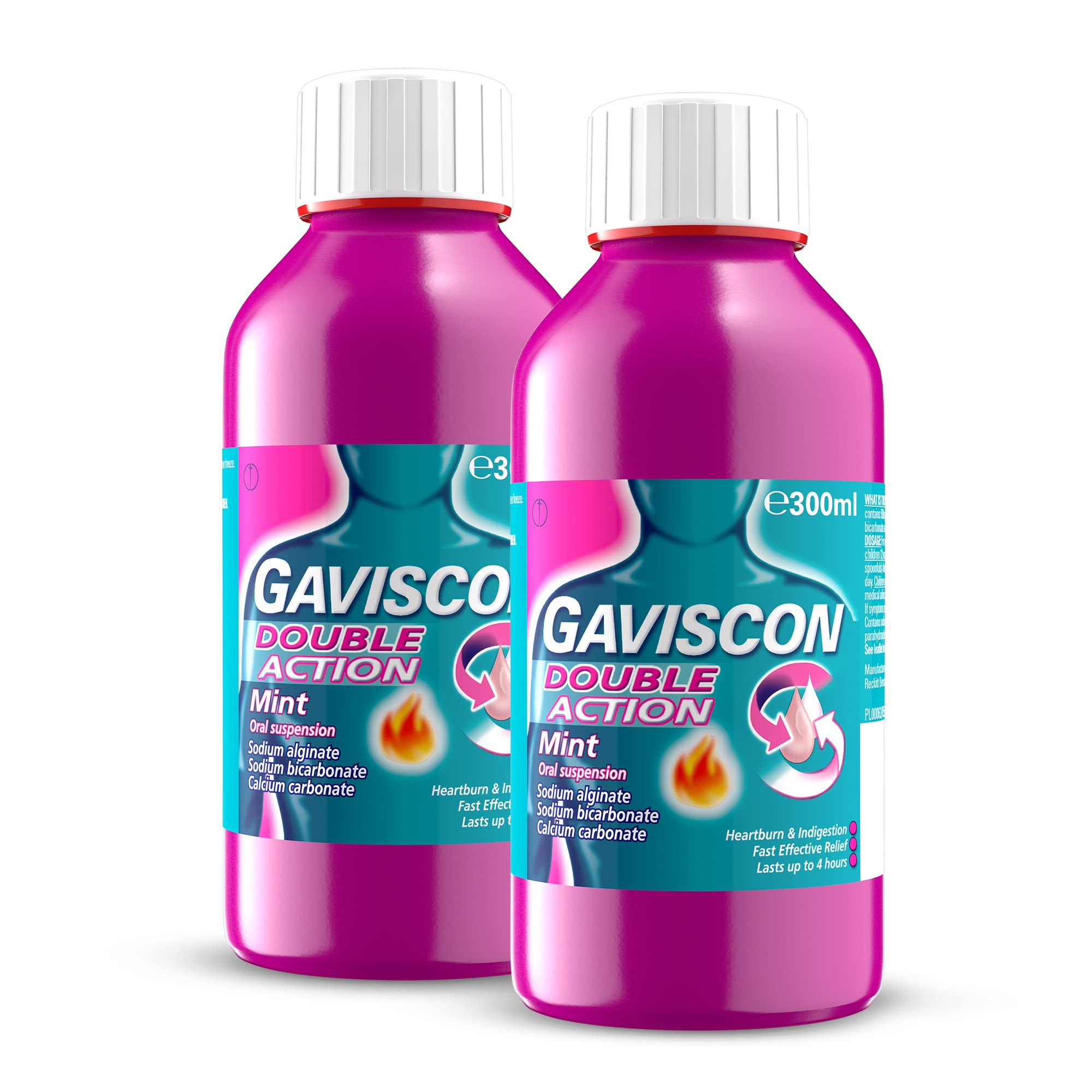 GavisconDouble Action Heartburn & Indigestion Liquid, Mint Flavour, 300ml, Pack of 2, 2.0 count
