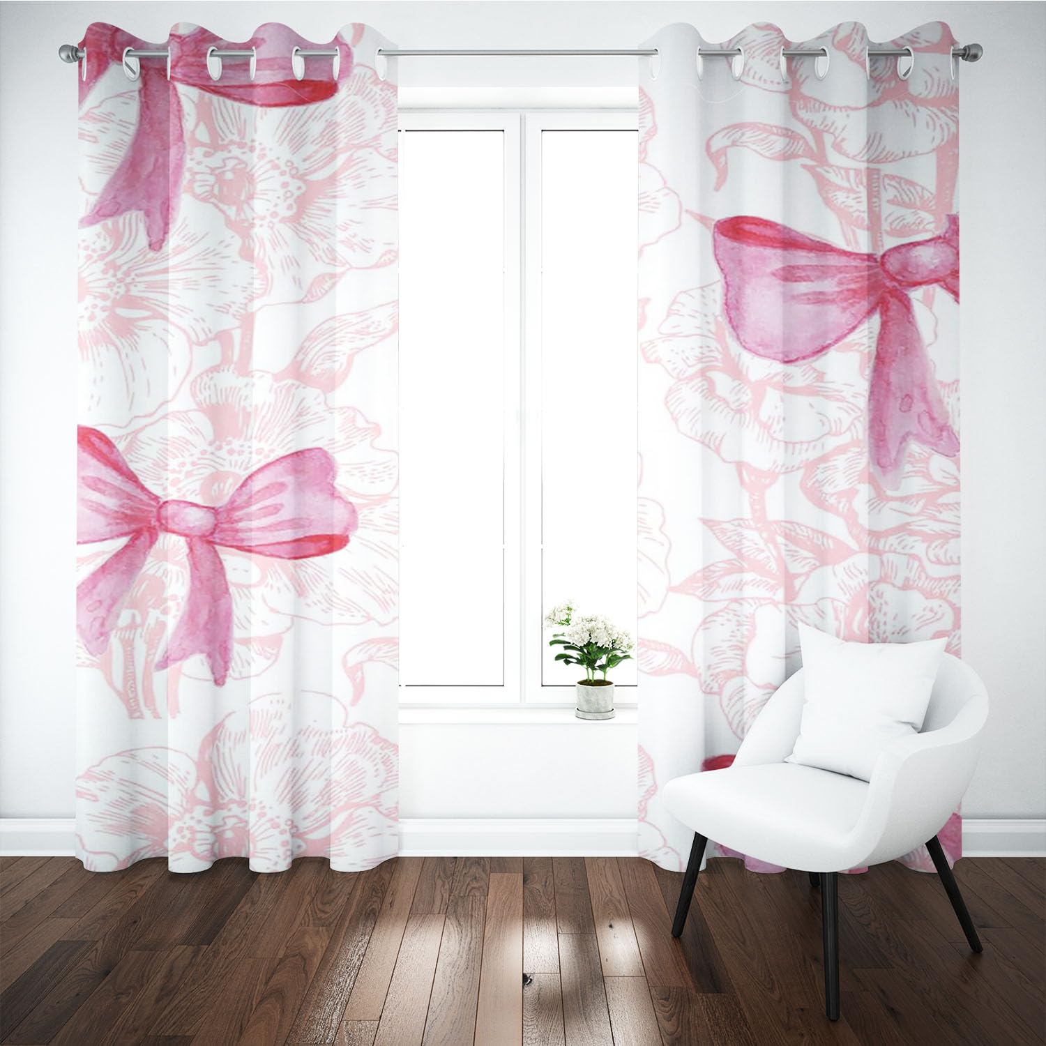 Rideaux occultants avec nœud rose 3D motif papillon coloré 220 x 215 cm (2 x 110 x 215 cm)