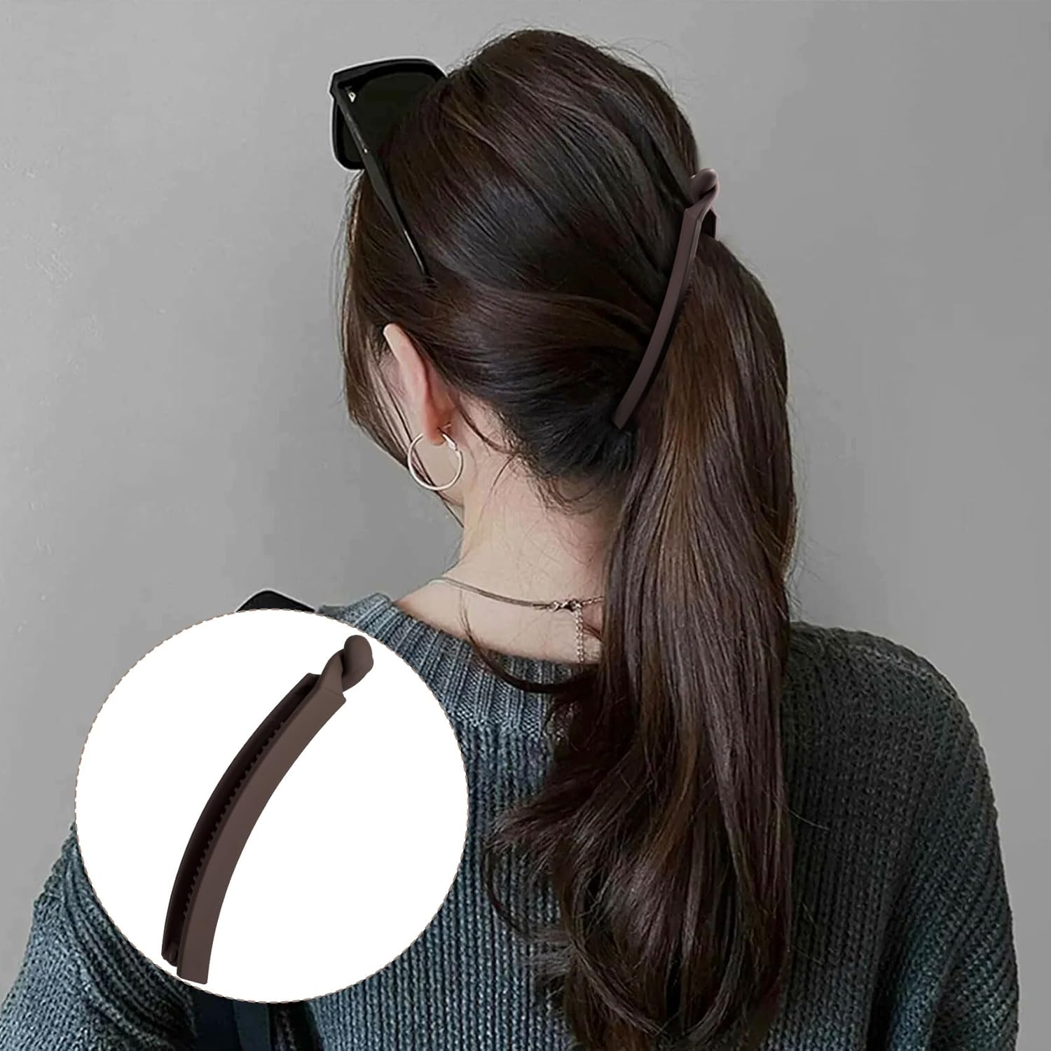 4pcs Banana Hair Clips, Non-Slip Large Hairstyle Claws for Women, Vintage 90s Double Combs Hairpin Accessories for Thin Curly Straight Long Hair- Brown & Coffee & Black & Khaki - Image 6