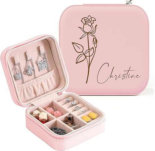 ALBK Regalos personalizados para mujeres Estuche de viaje de joyería de cuero personalizado, caja de joyería de dama de honor, organizador de joyas