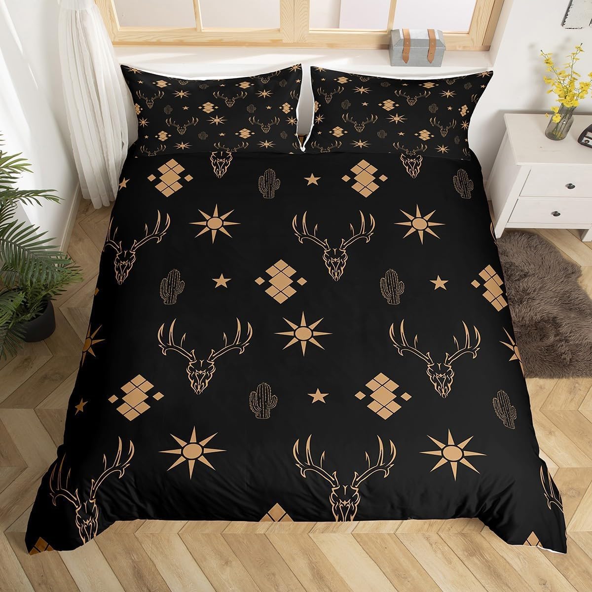 Housse de Couette 160x200 Motif 3D Élan Finition Luxe