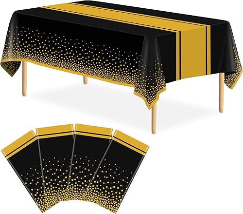 Miniatura 40 de Paquete de 2 Manteles Blancos y Dorados Decoraciones para Fiestas Mantel de Plástico Blanco Impreso Camino de Mesa Dorado 54 x 108 Pulgadas Cubierta