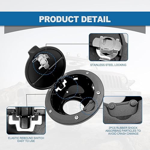 Miniatura 3 de Tapa de depósito de gasolina con bloqueo de puerta de llenado de combustible, compatible con Wrangler Accessories 2007-2017 JK & Unlimited 2 puertas