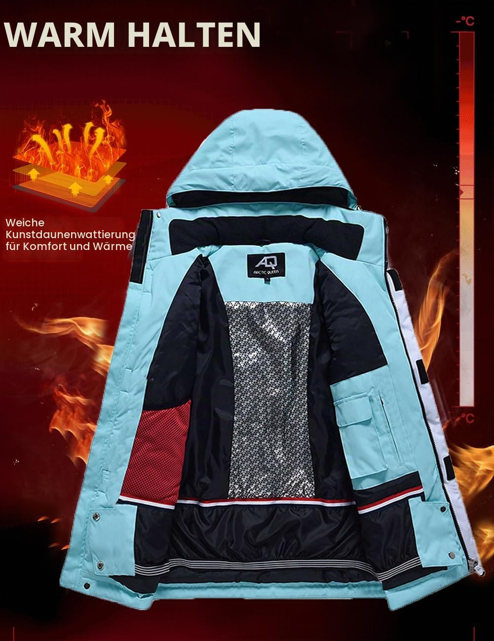 ALSOGO Damen Skijacke & Skihose Set Skianzug 2 teilig Schneeanzug 10.000mm Wasserdicht Warm Winterjacke mit Abnehmbare Kapuzen zum Skifahren Snowboarden Schneejacke Schneehose TY133BUW Schwarz 2XL