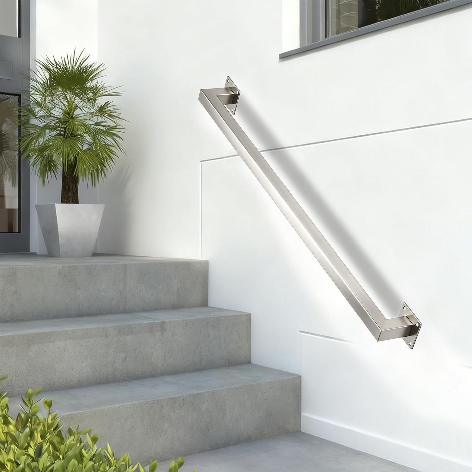 Drsyffsup Metal Handrail Stair Railing Made of Stainless Steel, Rustproof and Weatherproof Staircase Banister Hand Rails for Indoor/Outdoor Use, Length: 30cm-600cm(16ft/4.8m)