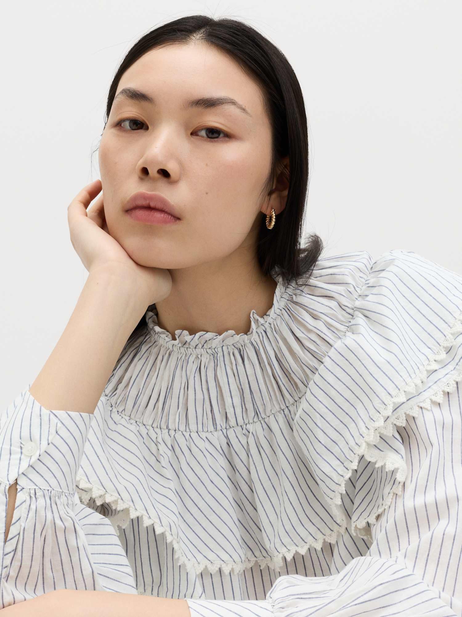 Marks & Spencer Blusa a Righe in Puro Cotone con Dettagli in Pizzo