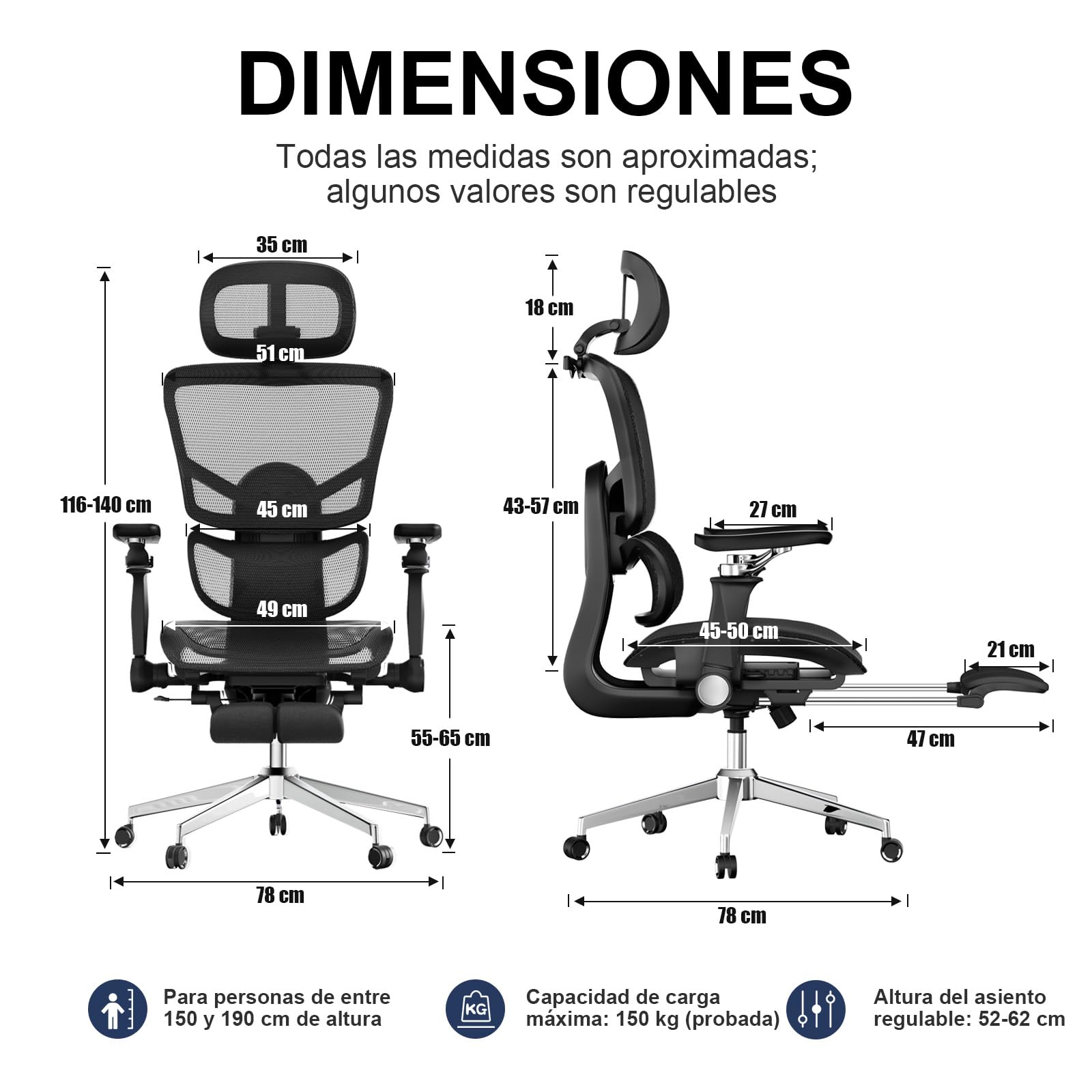 naspaluro Silla de Oficina ergonómica cómoda Silla de Escritorio y reposabrazos 6D Ajustables, Silla de computadora con reposacabezas, reposabrazos abatibles (Negro)