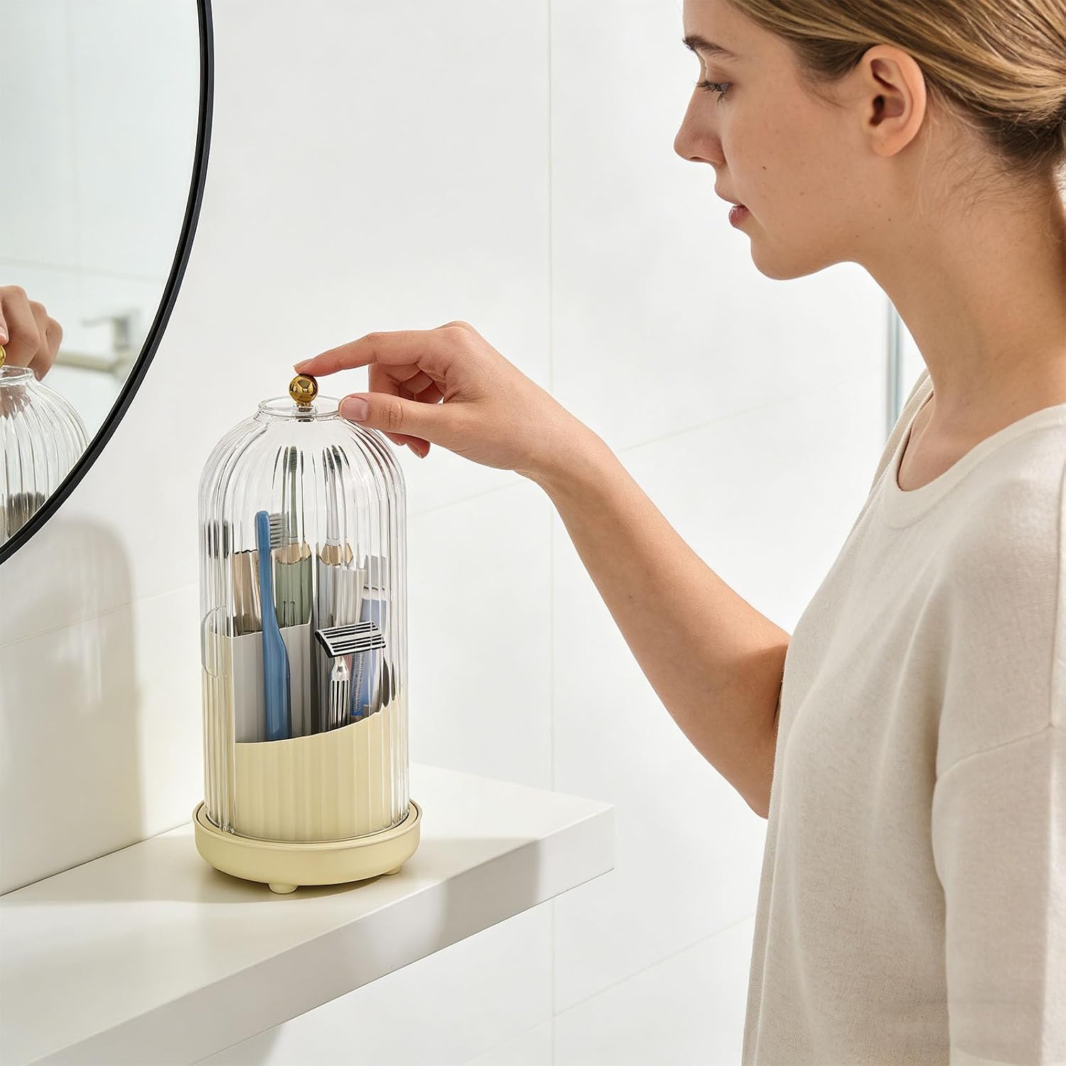 Smart Bathroom Storage for Toothbrush Holders Offering Rotating Access and Not Slip Base Not Slip Toothbrush Organizers