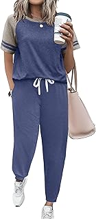 Ekouaer Lounge Sets for Women Two Piece Pajama Set Short Sleeve Crewneck Jogger Outfits and Sweatpants Tracksuit