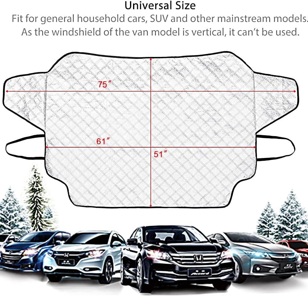 Windshield Cover for Ice and Snow, Car Windshield Snow Cover with Strong Magnetic Edge, 4-Layer Protection for Snow, Ice, Fits Most Vehicle